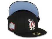 Los Angeles Dodgers New Era MLB 59FIFTY 5950 Fitted Cap Hat Black Crown/Visor White/Red/Sky Blue Logo Team Fire Flame
